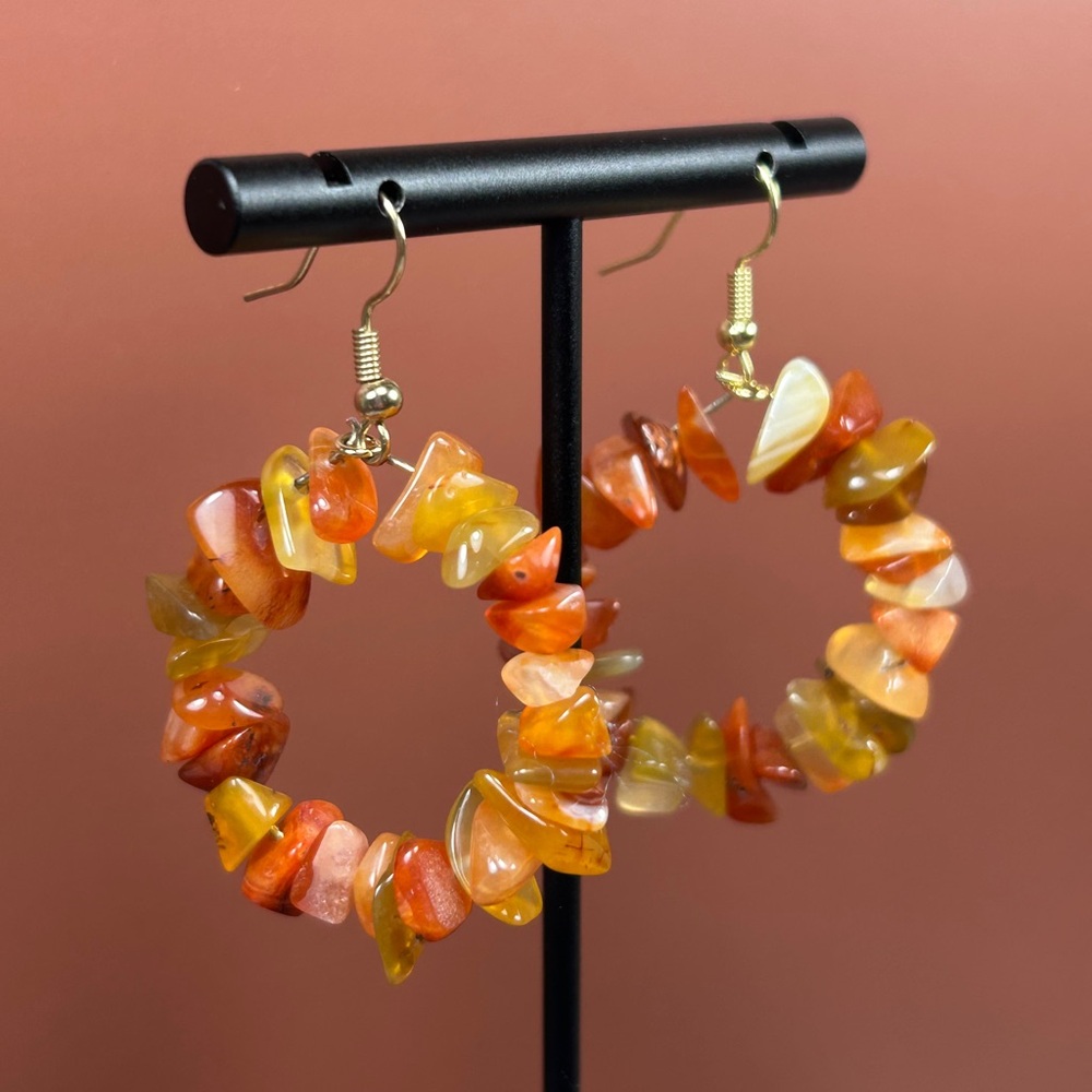 Bohemian Multicolor Semiprecious Stone Hoop Earrings